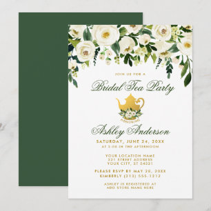 Floral Green Gold Bridal Tea Party Invitation GS