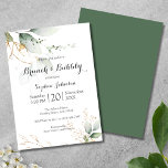 Floral Green Gold Brunch & Bubbly Bridal Shower Invitation<br><div class="desc">Elegant and modern floral spring summer brunch and bubbly bridal shower invitation features a bouquet of soft pastel watercolor, gold foil and foliage greenery in shades of ivory white, with lush emerald green botanical leaves. Personalize this pretty gold and green garden floral brunch & bubbly invitation with your bridal shower...</div>