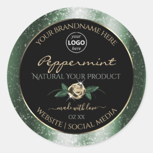 Floral Green Gold Frame Black Product Labels Logo