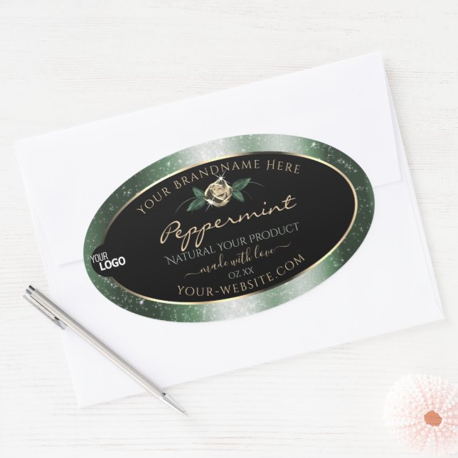 Floral Green Gold Frame Black Product Labels Logo (Envelope)