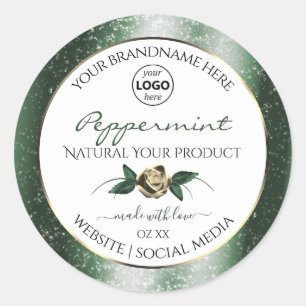 Floral Green Gold Frame White Product Labels Logo