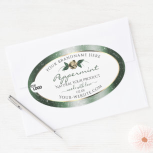 Floral Green Gold Frame White Product Labels Logo