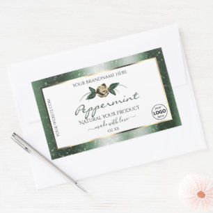 Floral Green Gold Frame White Product Labels Logo