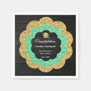 Floral Green Gold Graduation Party Napkin