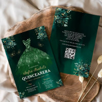 Floral Green Gown Dress QR Code Quinceanera