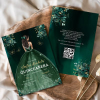 Floral Green Gown Dress QR Code Quinceanera