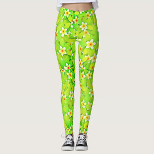 Floral Green Leaves Yellow Flowers Pattern-61717 Leggings