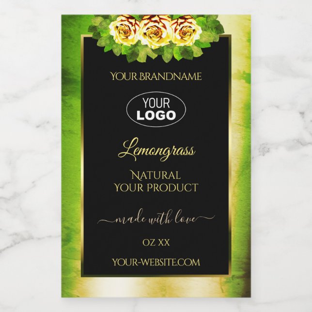 Floral Green Marble Black Gold Product Labels Logo (Single Label)