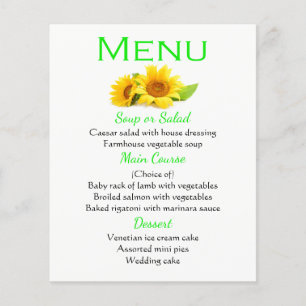 Floral Green Menu Yellow Flowers Wedding