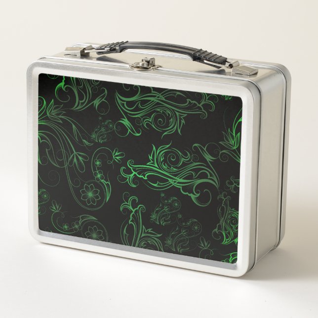 Floral Green Metal Lunch Box (Front)