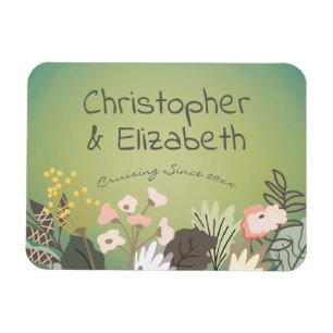 Floral Green Monogram Cruise Ship Door Finder Magnet