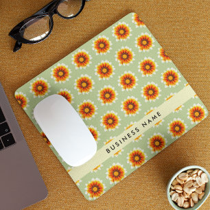 Floral Green Mustard Yellow Small Retro Flower Mouse Mat