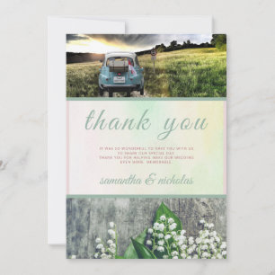 Floral Green Pink Modern Just Married Wedding Thank You Card