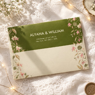 Floral Green & Pink Pressed Flower Vine Envelope
