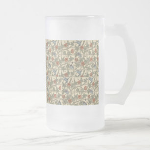 Floral Green Pink Vintage William Morris Trellis Frosted Glass Beer Mug