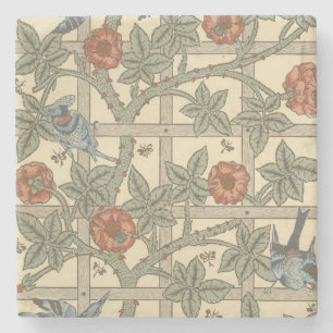 Floral Green Pink Vintage William Morris Trellis Stone Coaster