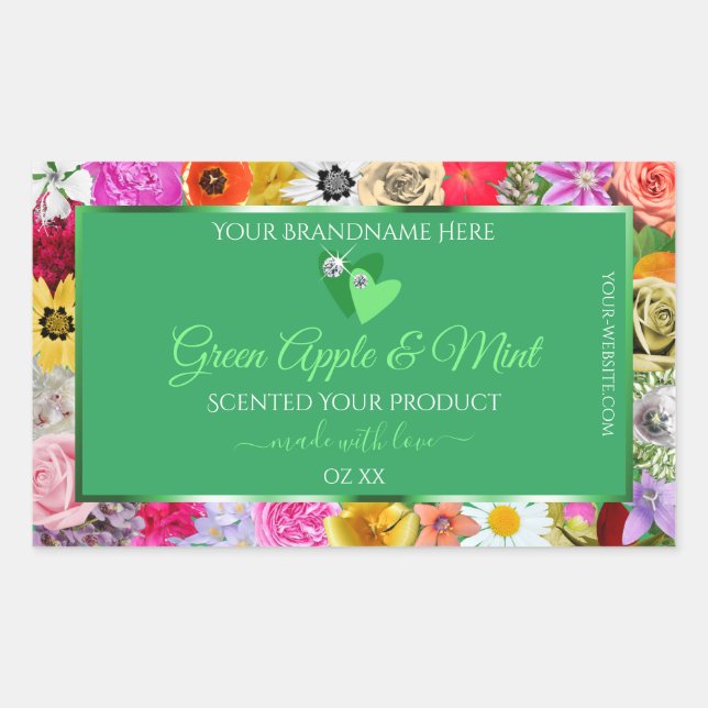 Floral Green Product Labels with Hearts Diamonds (Front)