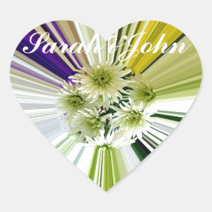 Floral Green Purple White Striped Custom Heart Sticker
