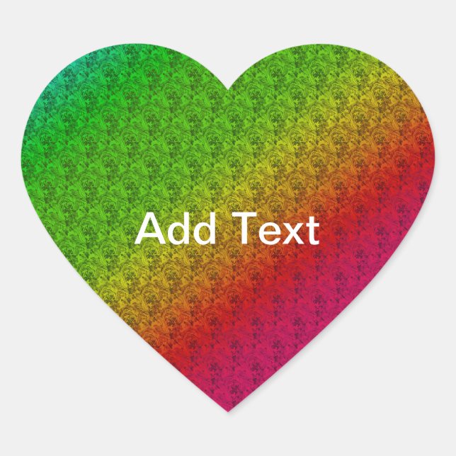 Floral Green Red Rainbow Gradient Diagonal Blend Heart Sticker (Front)