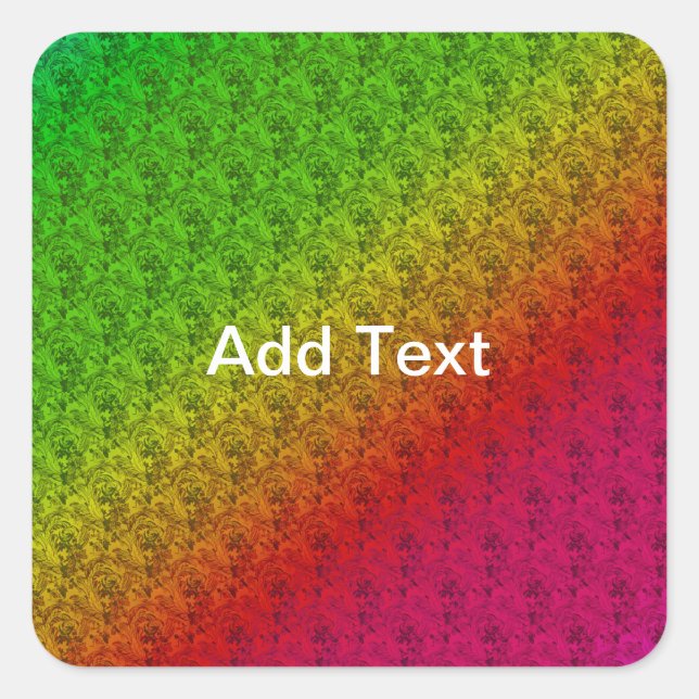 Floral Green Red Rainbow Gradient Diagonal Blend Square Sticker (Front)