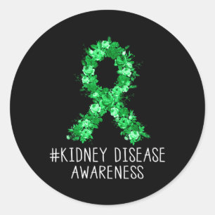 Floral Green Ribbon Gifts Kidney Disease Awareness Classic Round Sticker