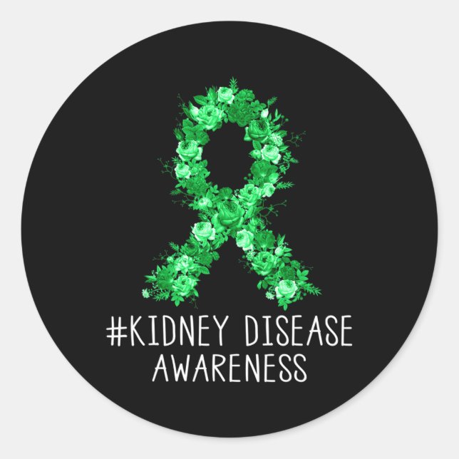 Floral Green Ribbon Gifts Kidney Disease Awareness Classic Round Sticker (Front)