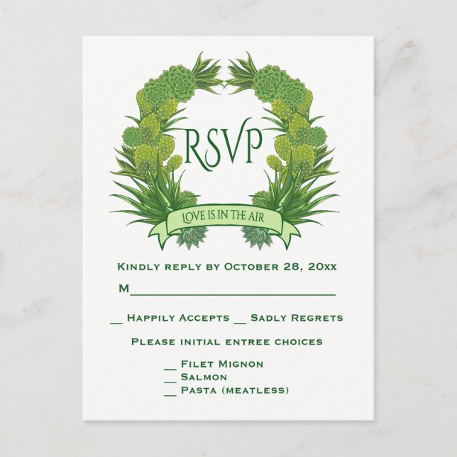 Floral Green RSVP Succulents & Cactus Southwestern Invitation Postcard (Front)