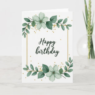 Floral Green Script Birthday Card