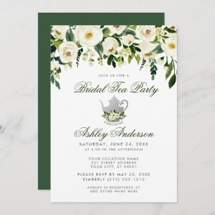 Floral Green Silver Bridal Tea Party Invitation GS