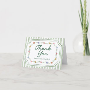Floral Green Stripes Thank You Cards