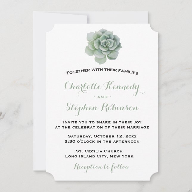Floral Green Succulent Cactus Wedding Invitation (Front)