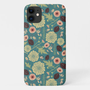 Floral Green Teal Pink Toss Patterned Flowers iPhone 11 Case