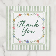 Floral Green Thank You Favour Tags