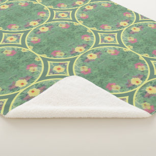 Floral Green Tile Sherpa Blanket