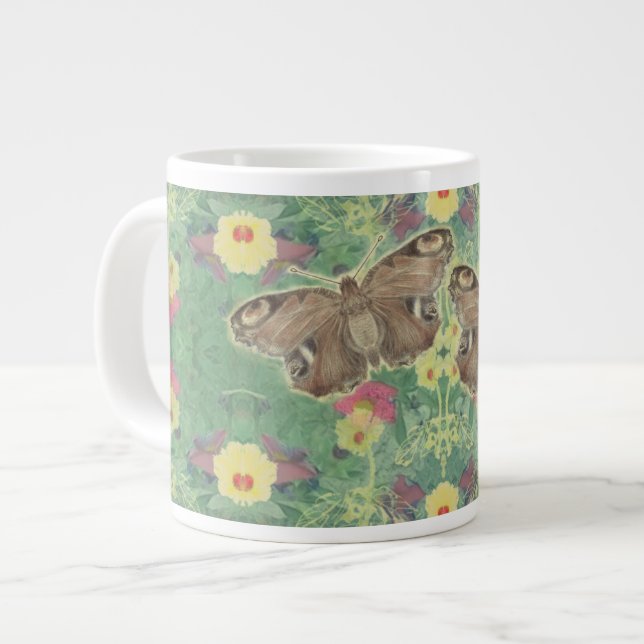Floral Green w/Butterflies  Large Coffee Mug (Front Left)