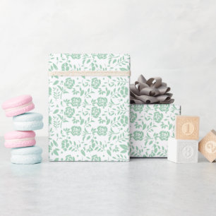 Floral Green White Wrapping Paper