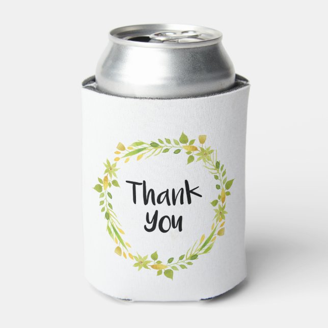Floral Green Wreath Thank You Coozie (Can Front)