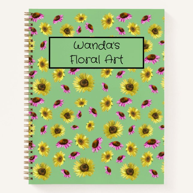Floral green yellow and pink sketchpad for artist notebook (Front)