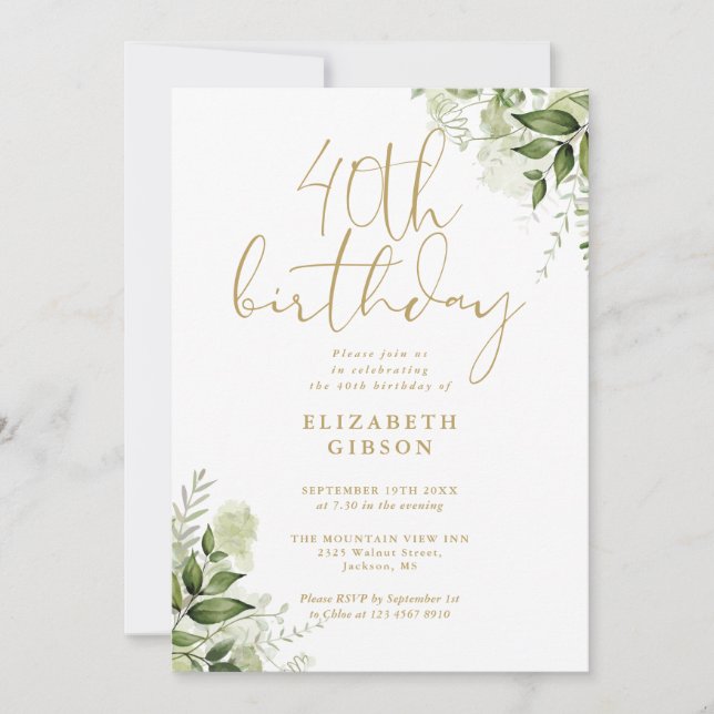 Floral Greenery 40th Birthday Party Invitation (Front)