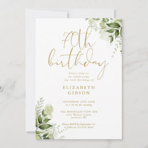 Floral Greenery 70th Birthday Party Invitation