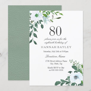 Floral Greenery 80th Birthday Party Invitation