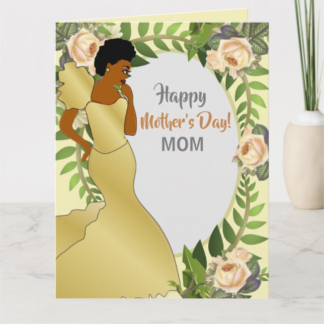 Floral Greenery African American Mother's Day Card (Front)