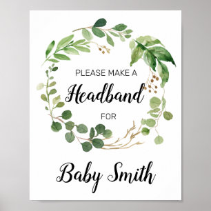 Floral Greenery Baby Shower Headband Station Sign