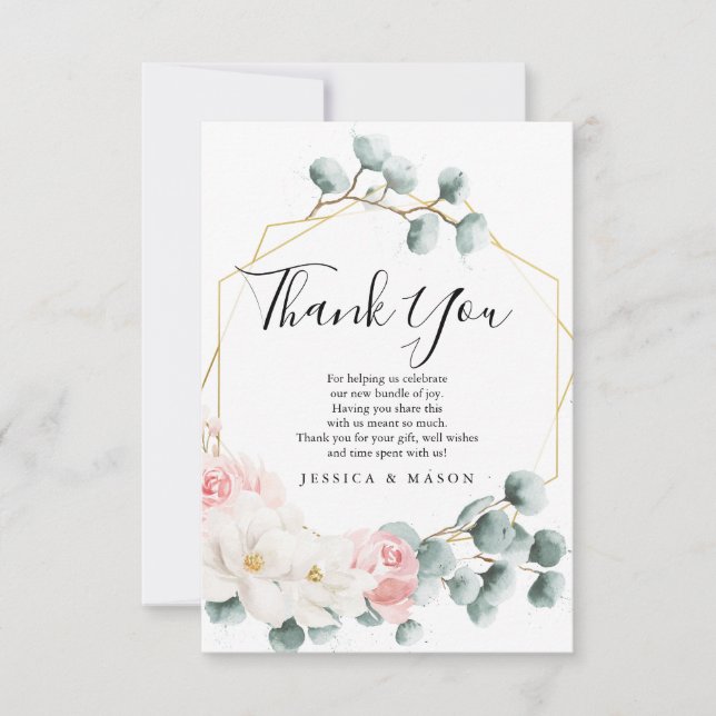 Floral Greenery Baby Shower Thank You Card (Front)