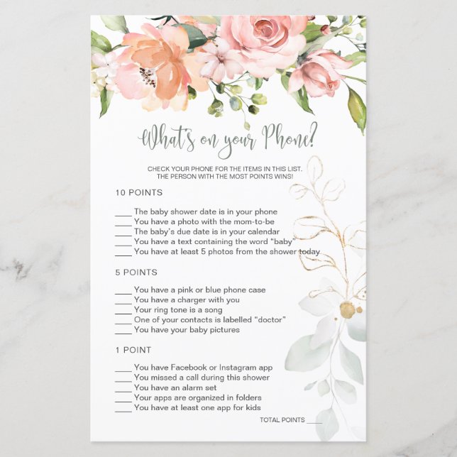 Floral Greenery Baby What's on Your Phone Game (Front)