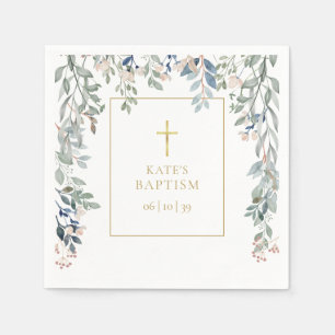 Floral Greenery Baptism Christening Napkin