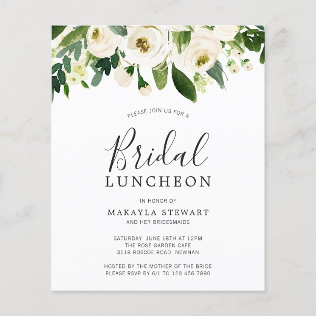Floral Greenery Budget Bridal Luncheon Invitation (Front)