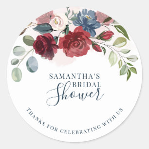 Floral Greenery Burgundy Bridal Shower Classic Round Sticker