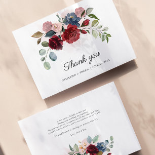 Floral Greenery Burgundy Wedding Thank You Card
