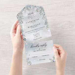Floral Greenery Cascade Elegant Winter Wedding All In One Invitation